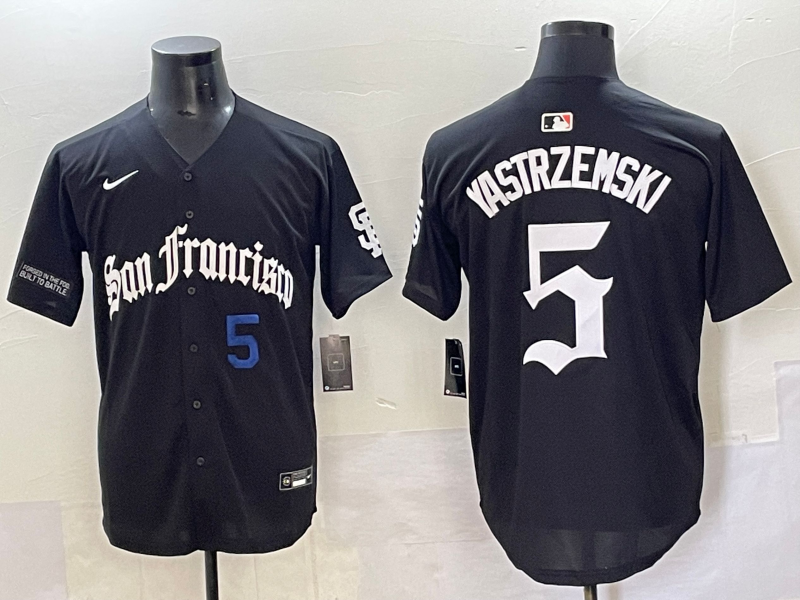 Men 2025 San Francisco Giants #5 Yastrezemski Black Five generations Joint Name Nike MLB Jersey style 14->san francisco giants->MLB Jersey